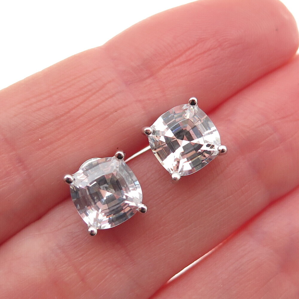 925 Sterling Silver Cushion-Cut C Z Stud Earrings